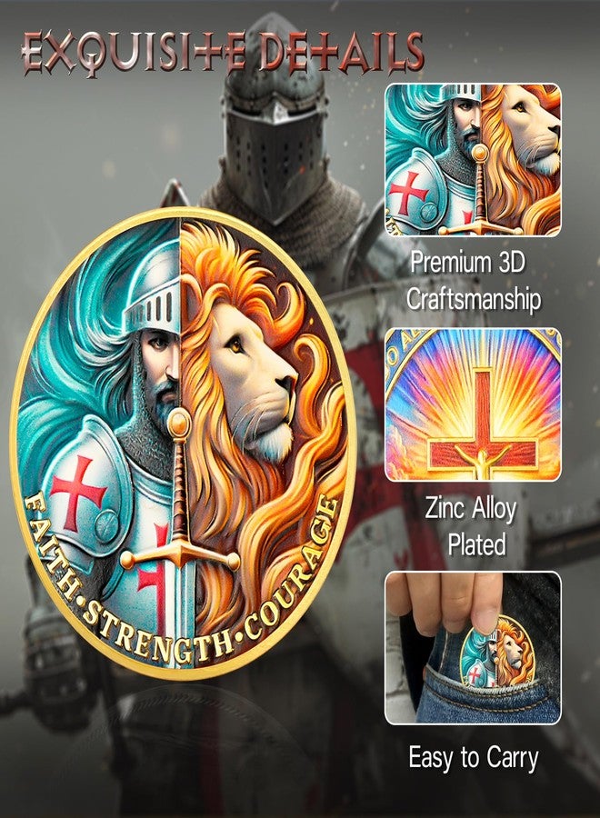 ASmileIndeep Christian Challenge Coin - Faith Strength Courage Coin - Knight Coins Philippians 4:13 Inspirational Lion and Knight Medallion - Religious Cross Toke Motivational Gifts - Image 3